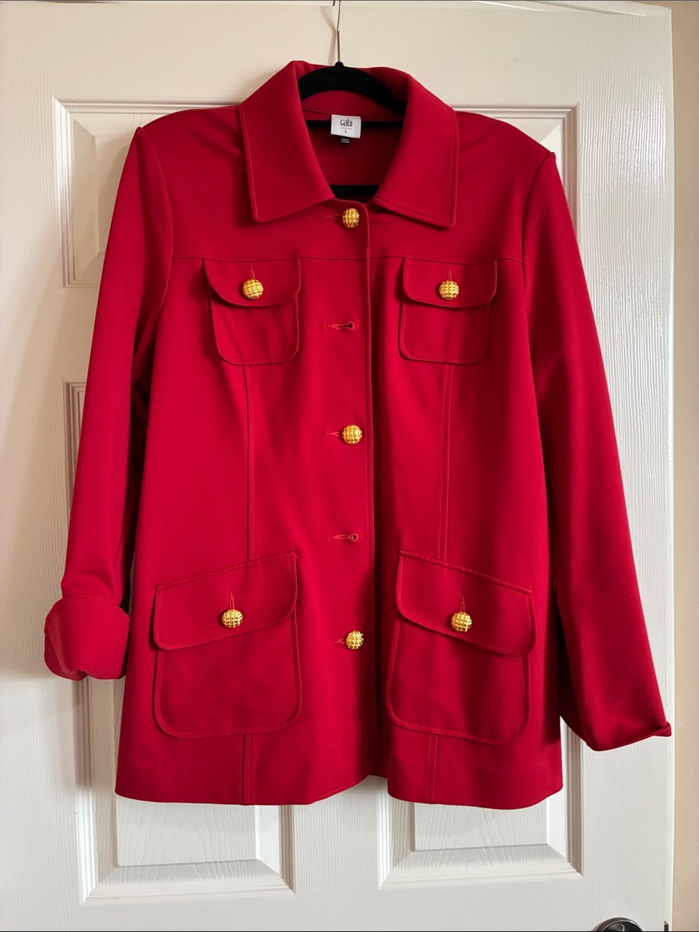 CAbi 6671 Bright Red Jacket with Gold Buttons